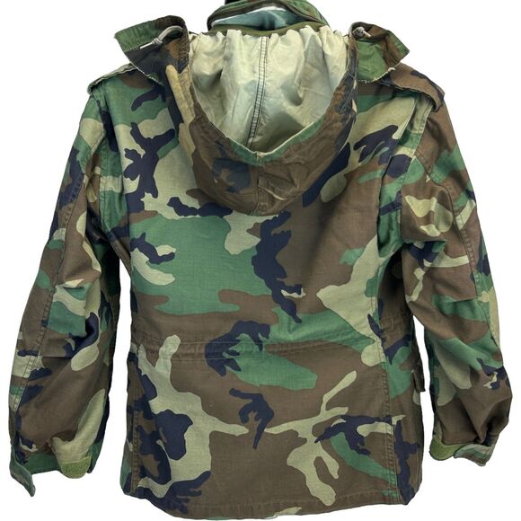 Vintage US Army Paratrooper Hooded Field Coat Camouflage Green S Small Short - Picture 3 of 14